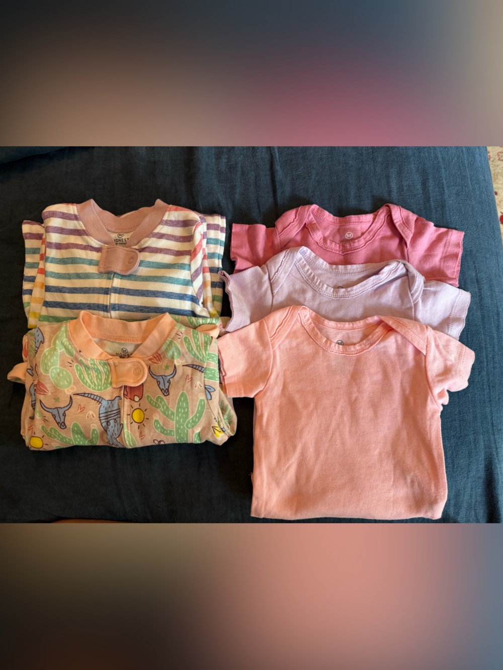 The Honest Company 2x Girls Organic Cotton zippered Onesies and 3x bodysuits